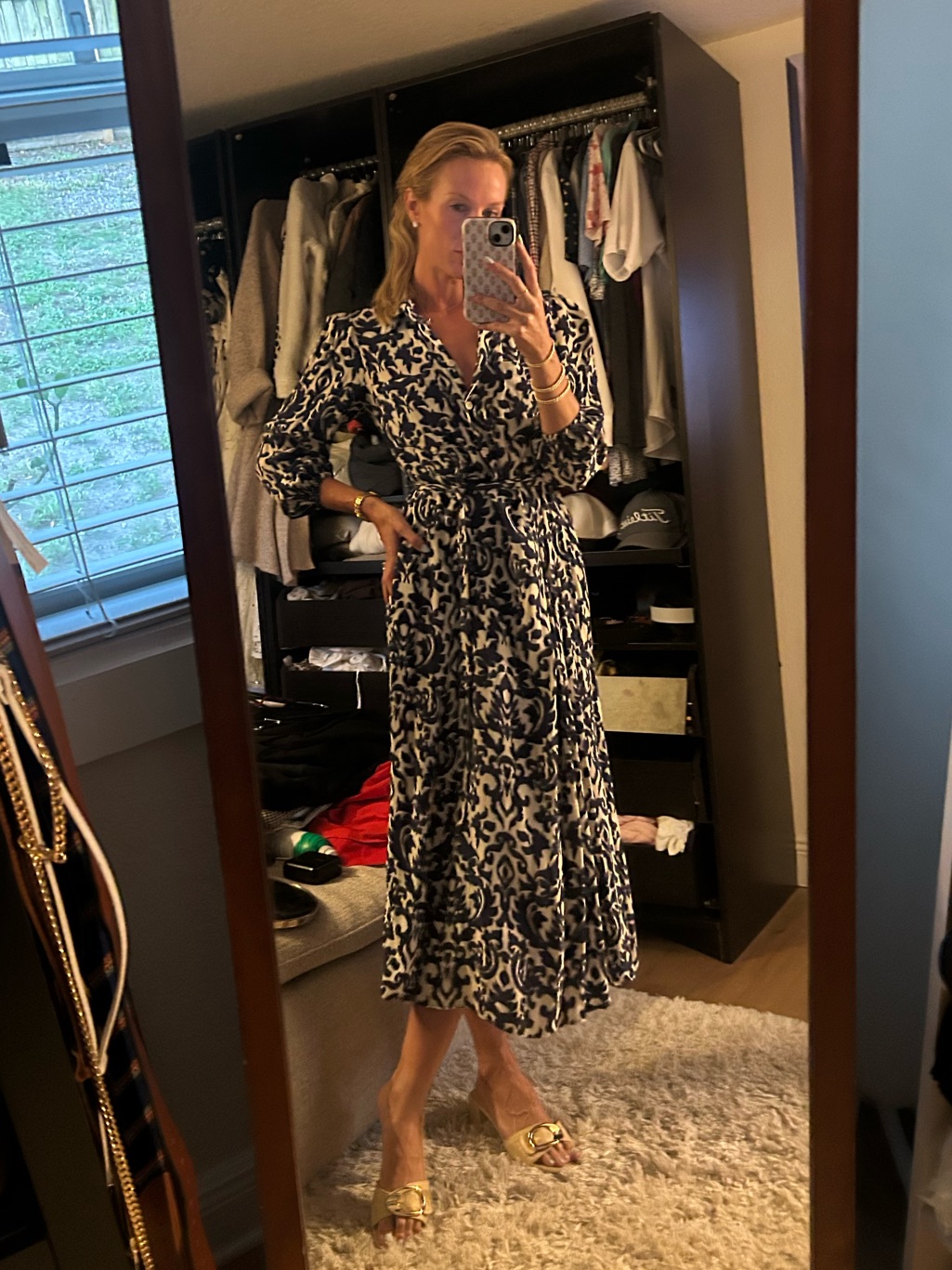 Zara Navy And White Printed Midi Wrap Dress